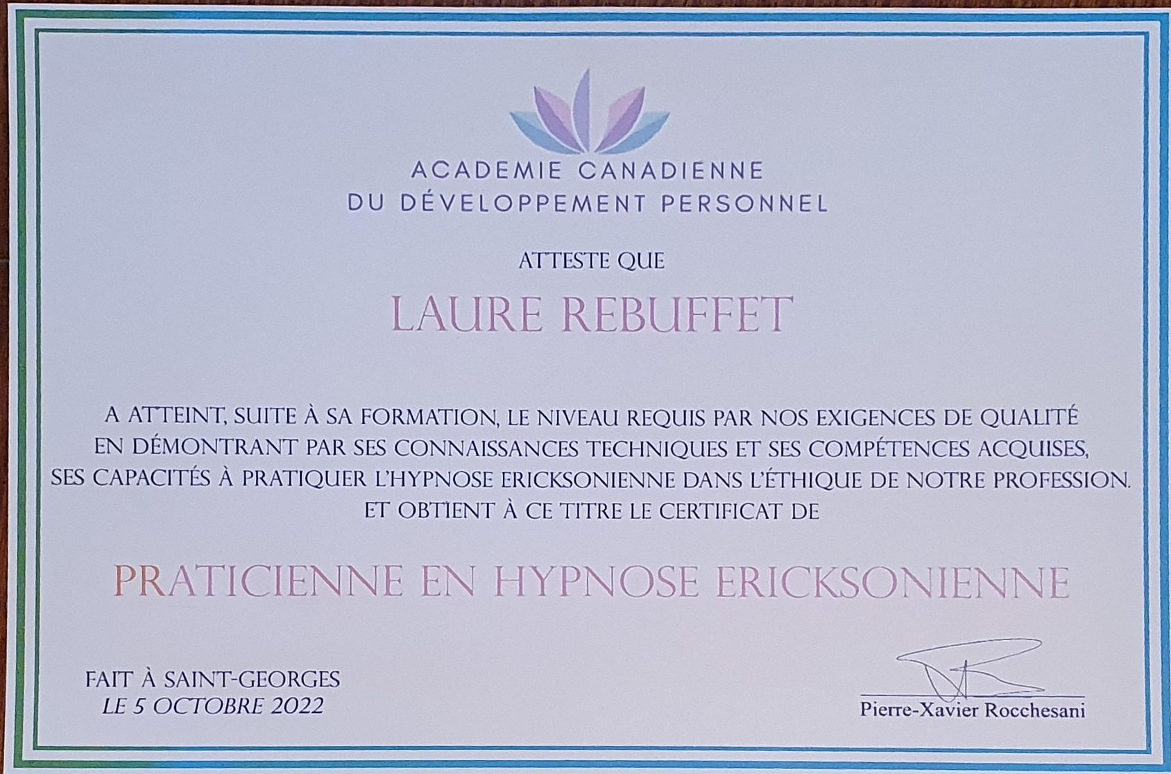 Certification Laure Rebuffet